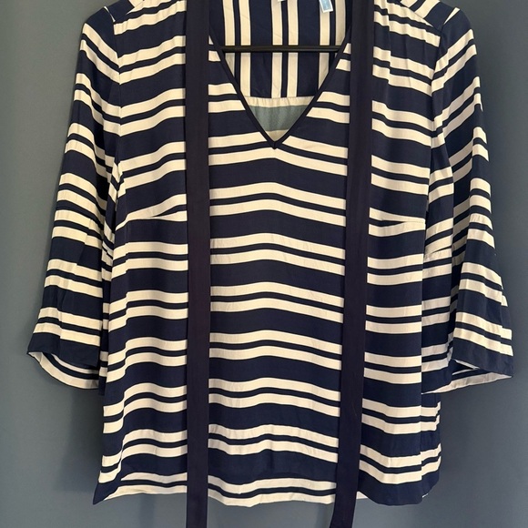 Draper James Tops - Draper James Navy & Cream Striped V-Neck Blouse Size 10